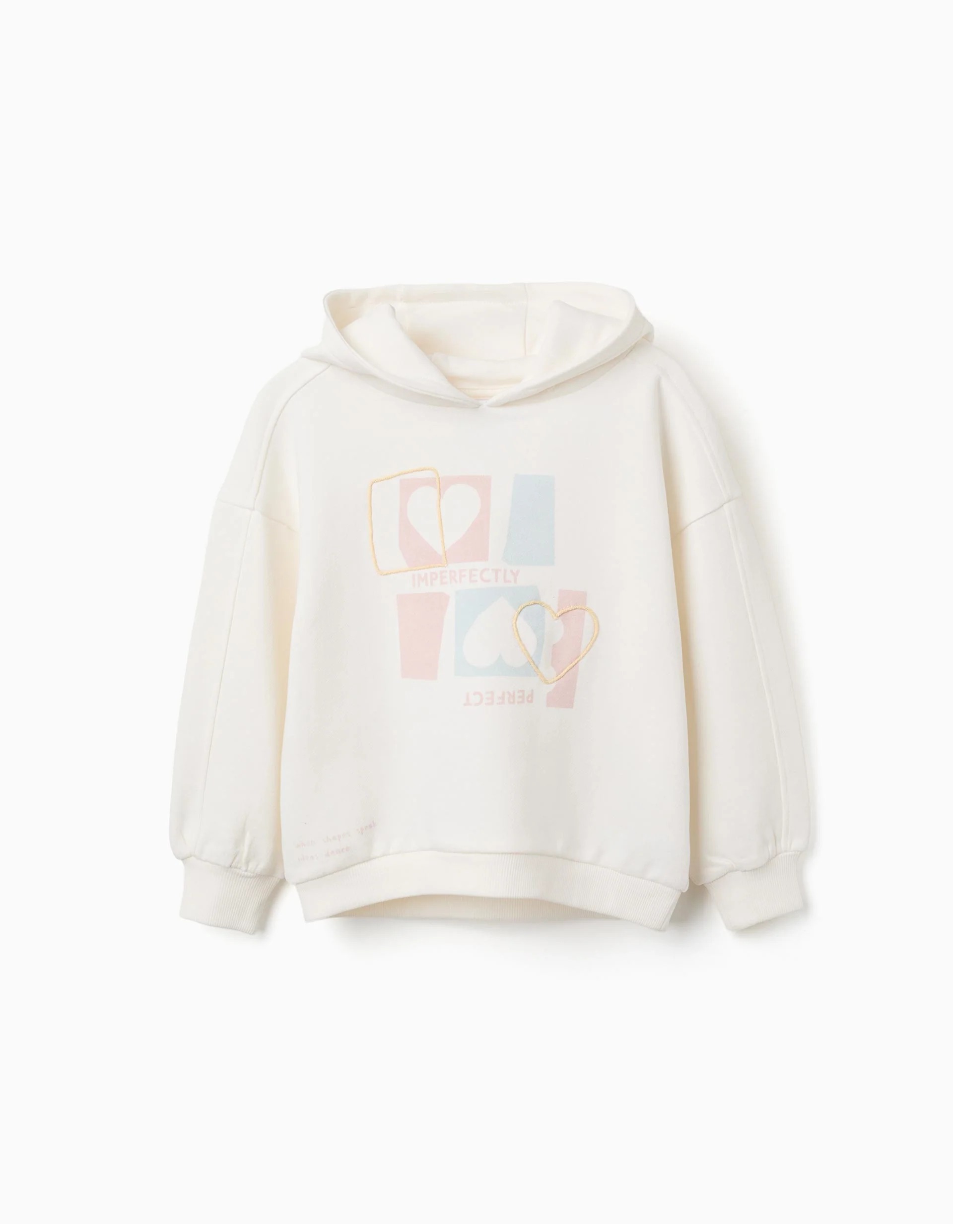 31081002041-0 Sweat à capuche en coton imprimé cœur pour filles, blanc/bleu/rose – Image 1