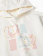 Sweat à capuche en coton imprimé cœur pour filles, blanc/bleu/rose – Image 3