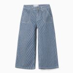 Jean à jambes larges rayé pour filles, bleu et blanc