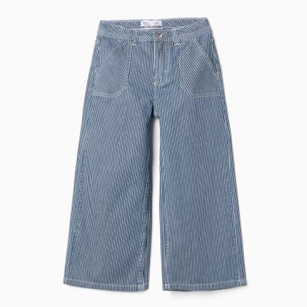 Jean à jambes larges rayé pour filles, bleu et blanc