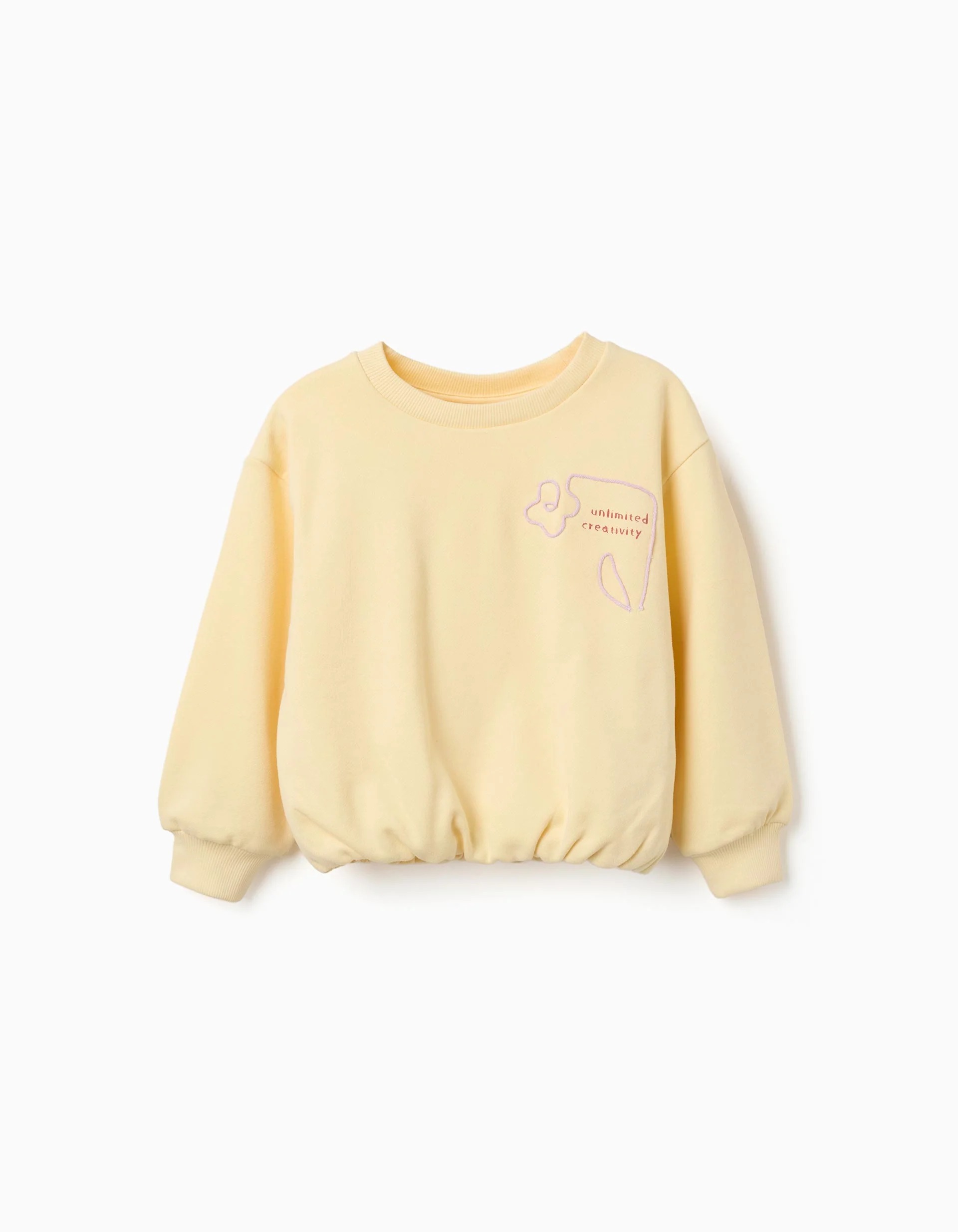 31081014042-0 Sweat-shirt en coton jaune à imprimé Créativité pour filles – Image 1
