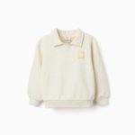 Sweat-shirt en coton beige clair avec imprimé cœur en relief pour filles