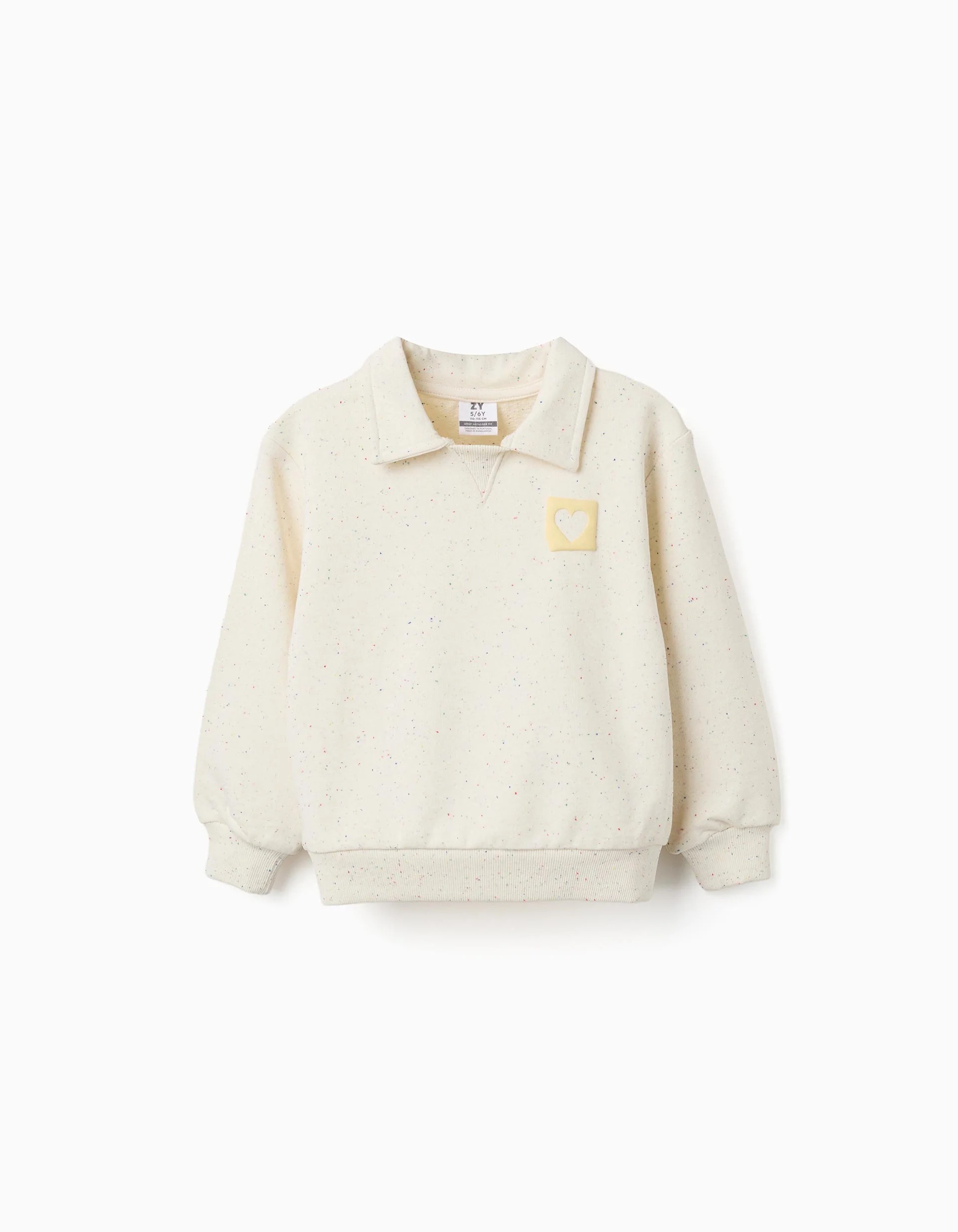 31081016041-0 Sweat-shirt en coton beige clair avec imprimé cœur en relief pour filles – Image 1