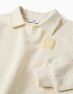 Sweat-shirt en coton beige clair avec imprimé cœur en relief pour filles – Image 3