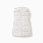 Doudoune sans manches à capuche à motif floral pour filles, blanche