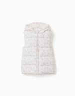 Doudoune sans manches à capuche à motif floral pour filles, blanche
