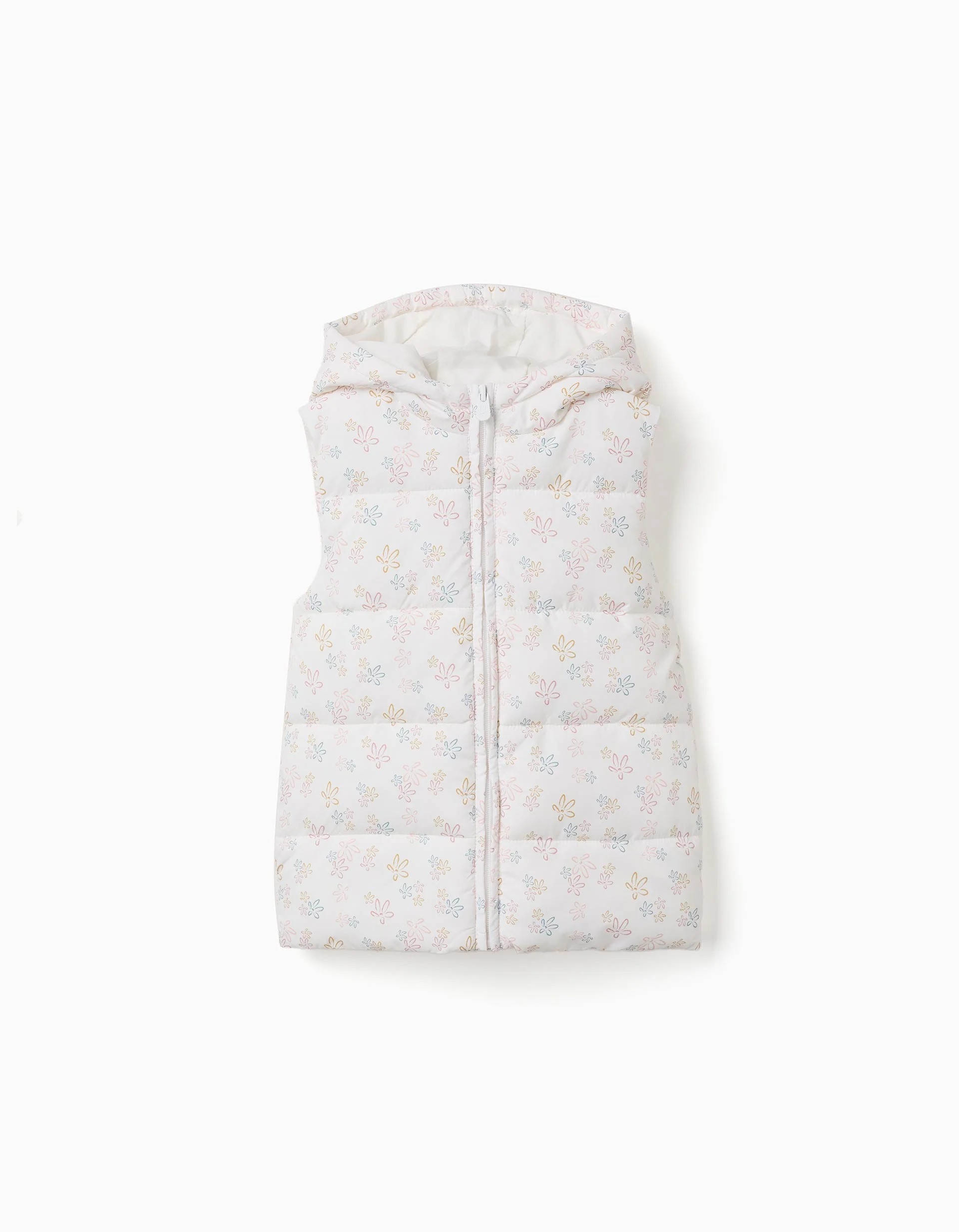 31081021041-0 Doudoune sans manches à capuche à motif floral pour filles, blanche – Image 1