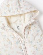 Doudoune sans manches à capuche à motif floral pour filles, blanche – Image 3