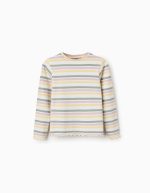 T-shirt côtelé à manches longues rayé pour filles, multicolore