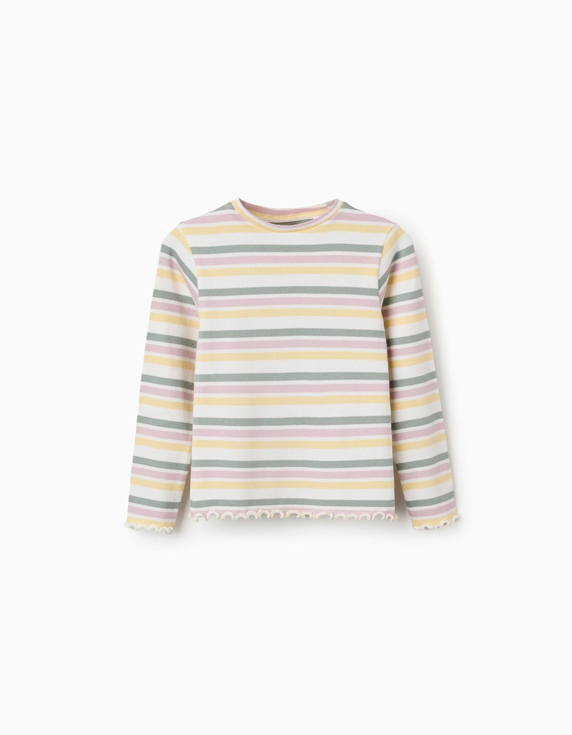 31081044041-0 T-shirt côtelé à manches longues rayé pour filles, multicolore – Image 1