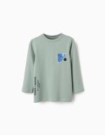 T-shirt à manches longues en coton vert clair avec imprimé de formes pour garçon