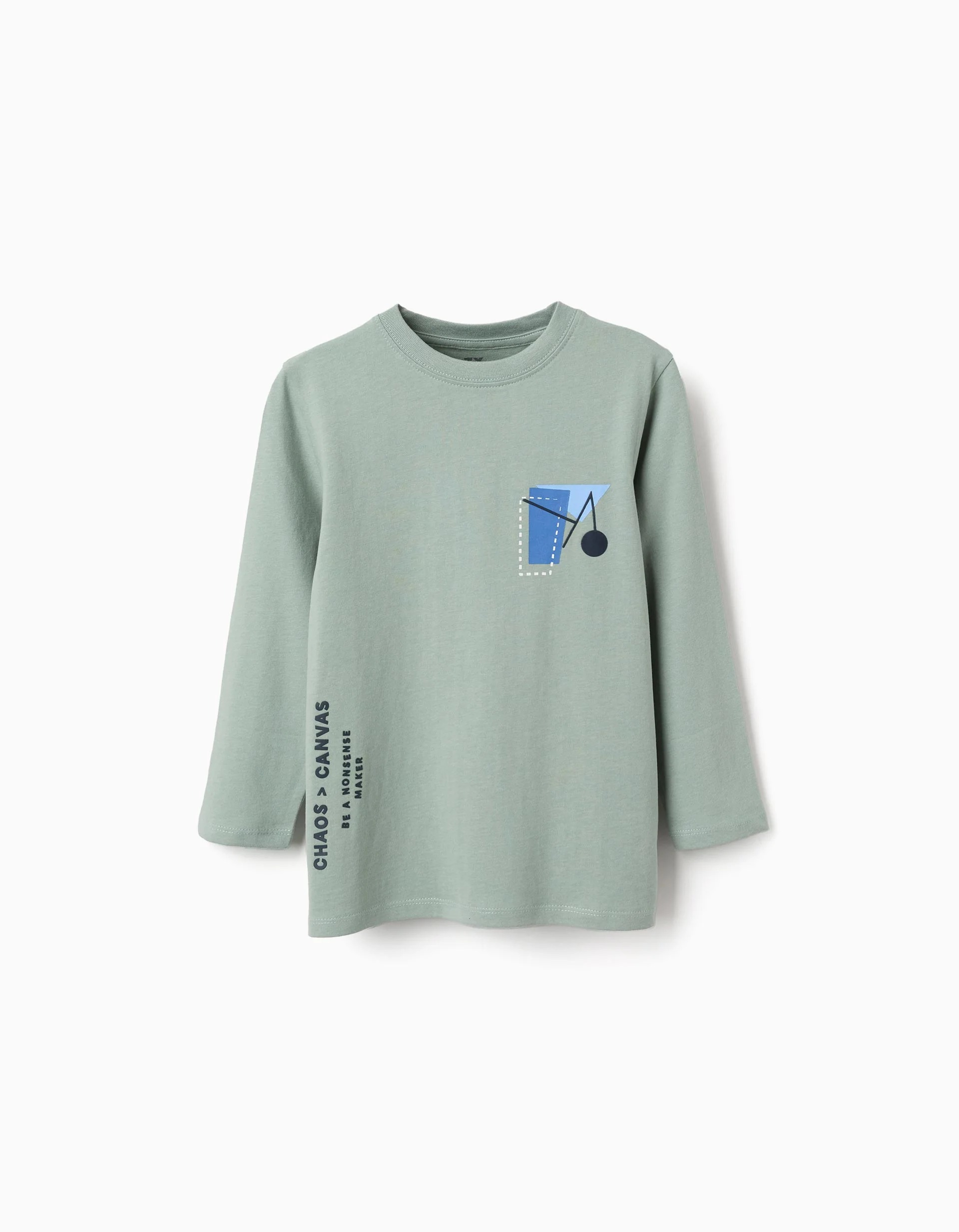 31081049019-0 T-shirt à manches longues en coton vert clair avec imprimé de formes pour garçon – Image 1