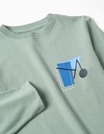 T-shirt à manches longues en coton vert clair avec imprimé de formes pour garçon – Image 3
