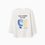 T-shirt à manches longues en coton blanc avec imprimé de formes pour garçon