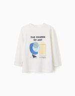 T-shirt à manches longues en coton blanc avec imprimé de formes pour garçon