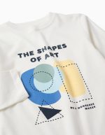 T-shirt à manches longues en coton blanc avec imprimé de formes pour garçon – Image 3