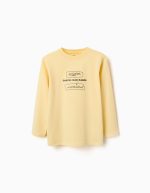 T-shirt à manches longues en coton jaune, imprimé « Making Art », pour garçons.