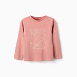 T-shirt à manches longues en coton rose, imprimé Art et Nature, pour filles