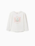 T-shirt à manches longues en coton blanc pour filles, imprimé Art et Nature.