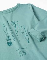 T-shirt à manches longues en coton avec imprimé Art et Nature pour filles, bleu-vert – Image 3