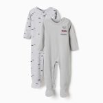 2 grenouillères en coton à motifs de voitures pour nouveau-nés et bébés garçons, vert/gris