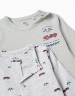 2 grenouillères en coton à motifs de voitures pour nouveau-nés et bébés garçons, vert/gris – Image 3