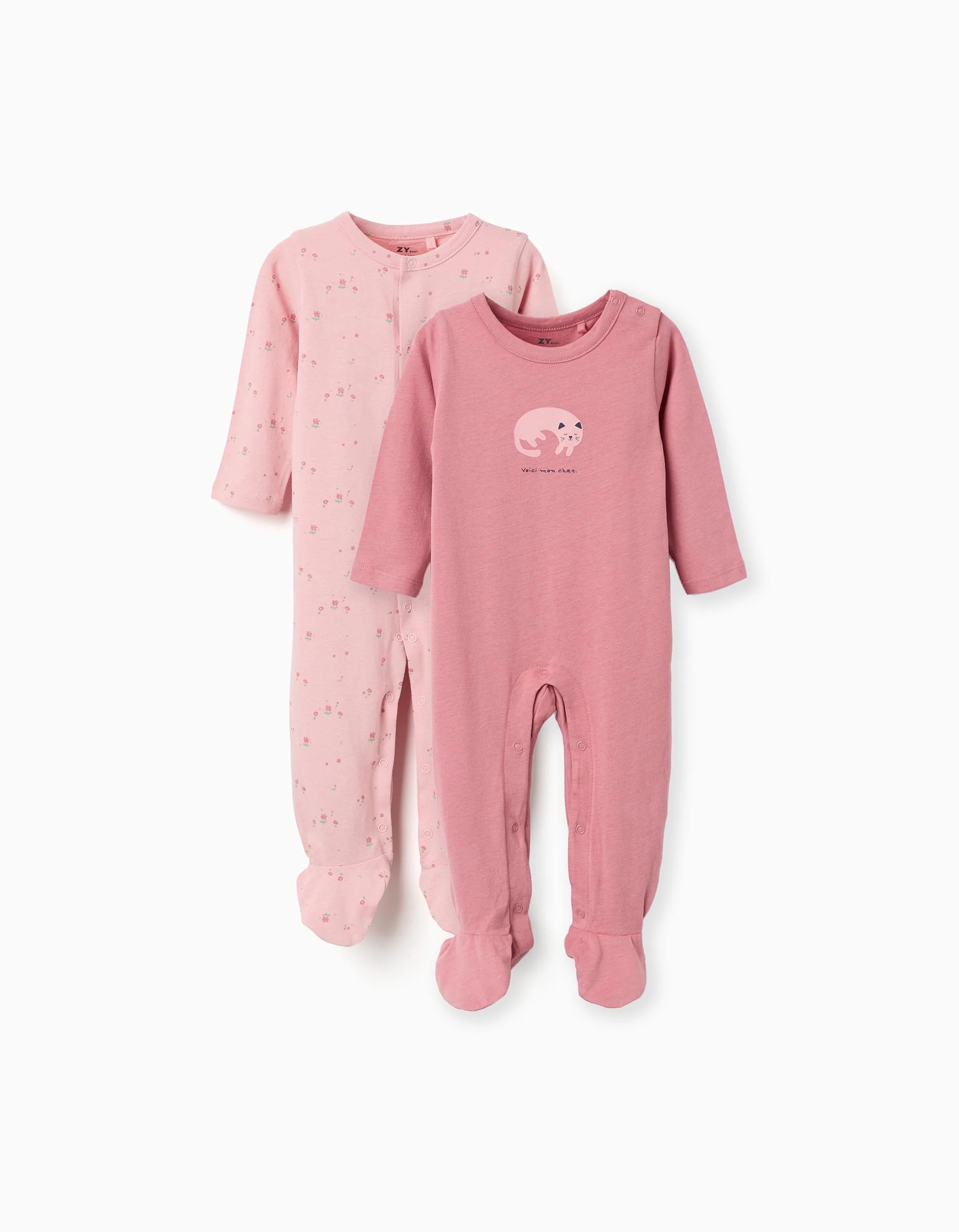 31081097035-0 Lot de 2 grenouillères en coton à motifs pour nouveau-nés et bébés filles, rose – Image 1