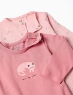 Lot de 2 grenouillères en coton à motifs pour nouveau-nés et bébés filles, rose – Image 3