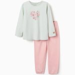 Pyjama à manches longues pour filles, imprimé floral, vert clair/rose