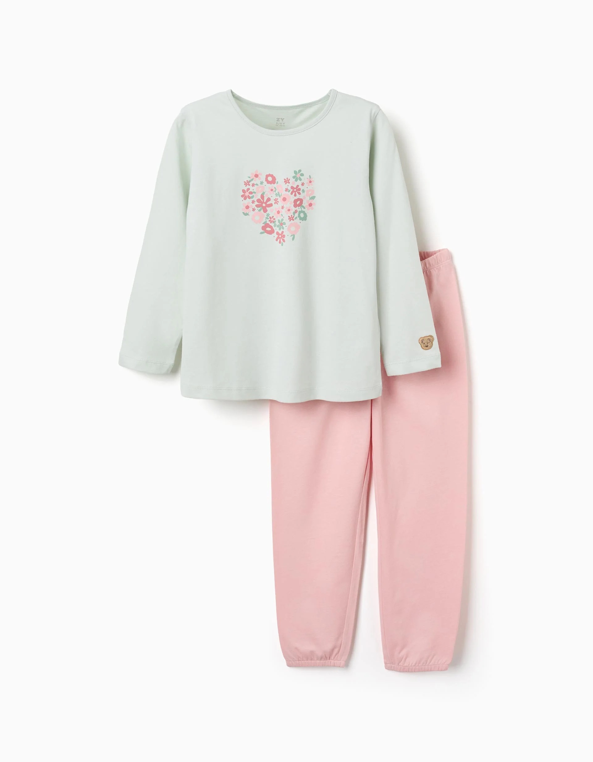 31081102019-0 Pyjama à manches longues pour filles, imprimé floral, vert clair/rose – Image 1