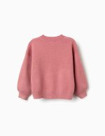 Pull en maille rose à fleurs brodées pour fille – Image 2