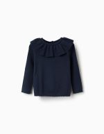 Pull en maille à bords festonnés pour bébé fille, bleu marine