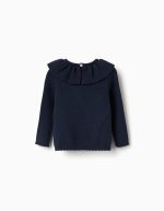 Pull en maille à bords festonnés pour bébé fille, bleu marine – Image 2