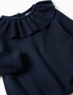 Pull en maille à bords festonnés pour bébé fille, bleu marine – Image 3