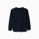 Pull en maille côtelée pour garçon, bleu marine