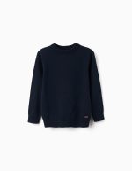 Pull en maille côtelée pour garçon, bleu marine