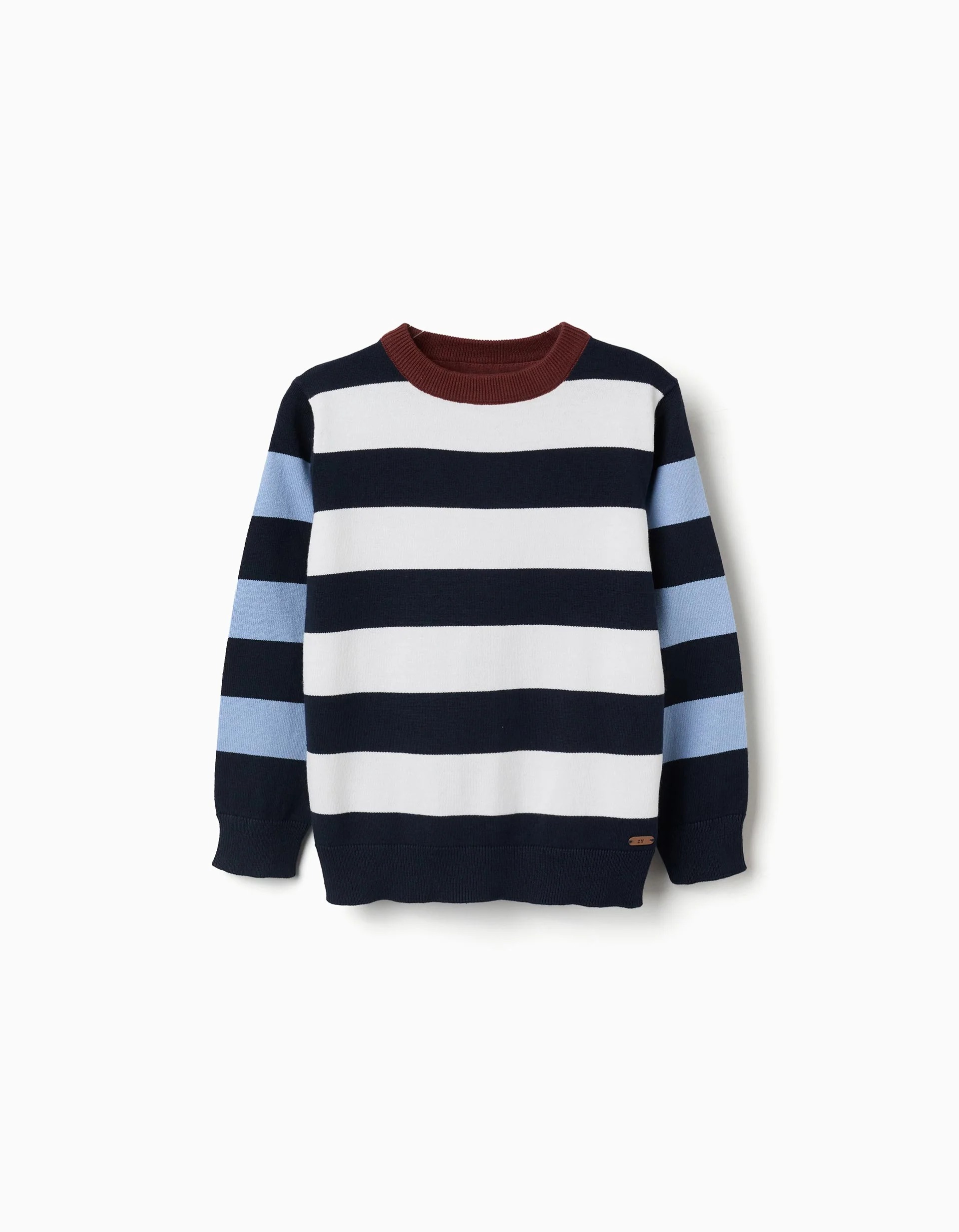 31081140006-0 Pull rayé en maille pour garçon, blanc/marron/bleu – Image 1