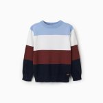 Pull en maille à blocs de couleur pour garçon, bleu/blanc/marron