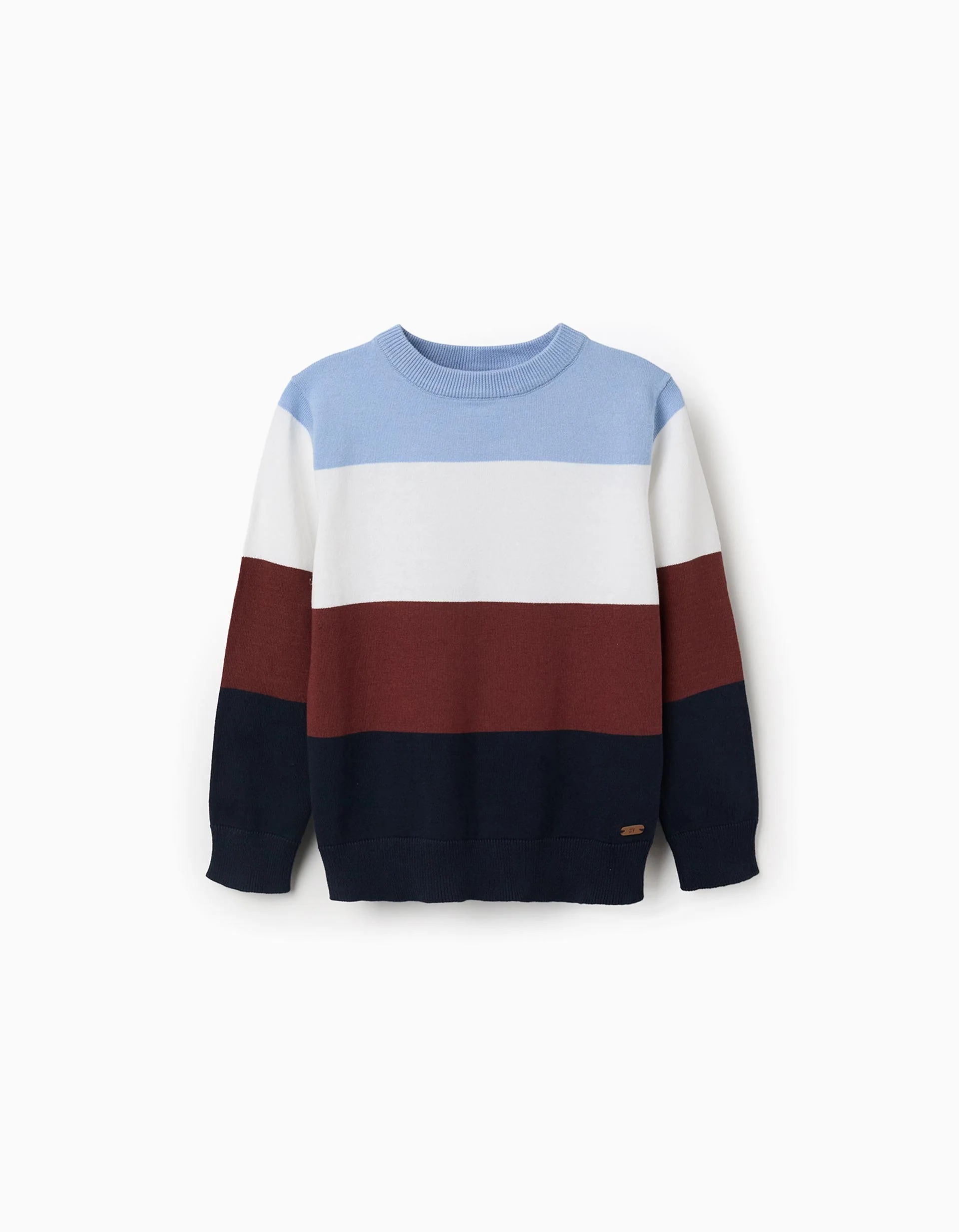 31081140022-0 Pull en maille à blocs de couleur pour garçon, bleu/blanc/marron – Image 1