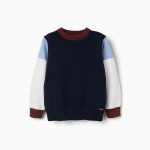Pull en maille à blocs de couleur pour garçon, bleu marine/blanc/marron