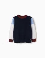 Pull en maille à blocs de couleur pour garçon, bleu marine/blanc/marron