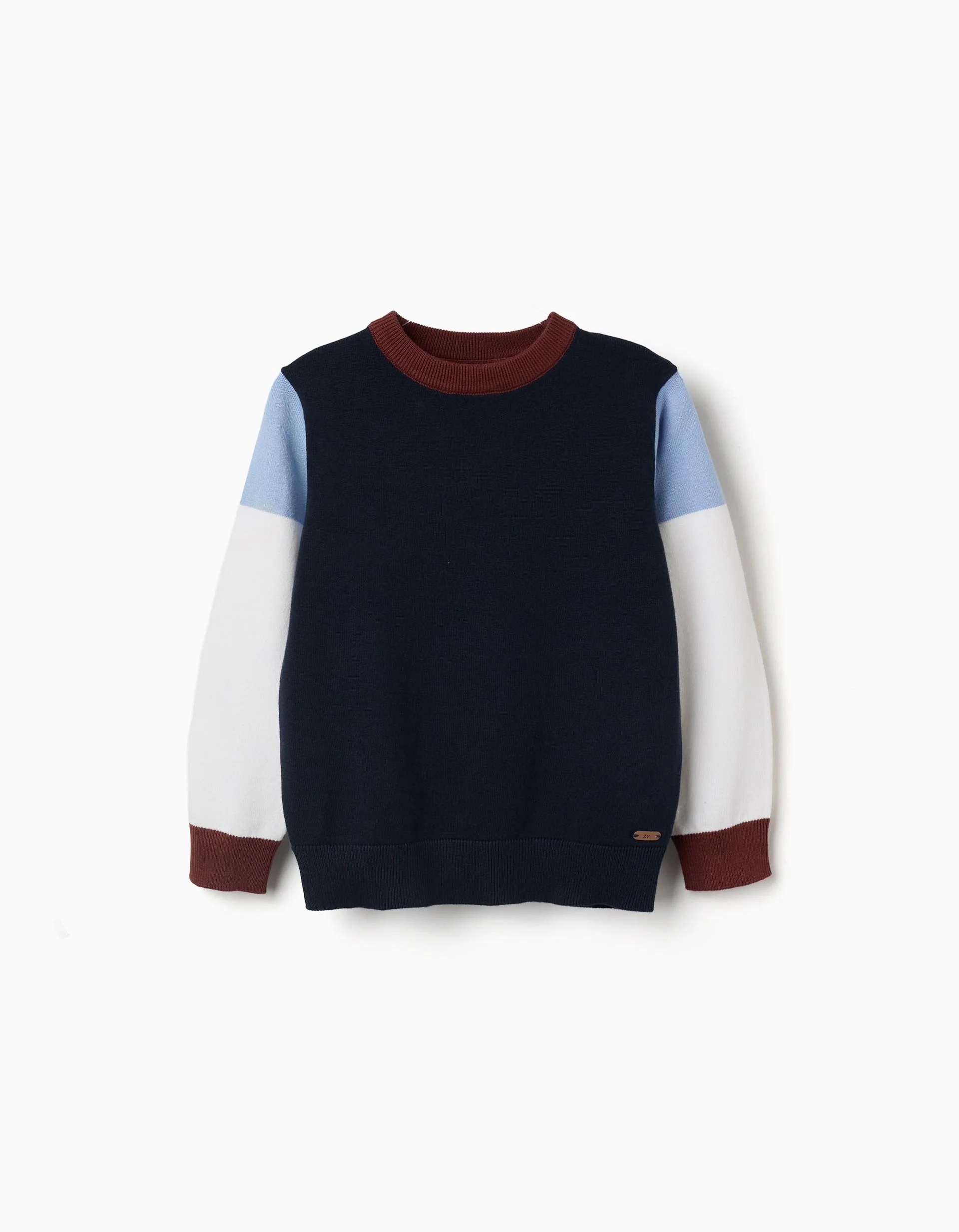 31081141006-0 Pull en maille à blocs de couleur pour garçon, bleu marine/blanc/marron – Image 1