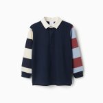 Polo en coton à manches longues rayé pour garçon, bleu/beige/marron