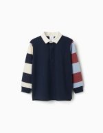 Polo en coton à manches longues rayé pour garçon, bleu/beige/marron