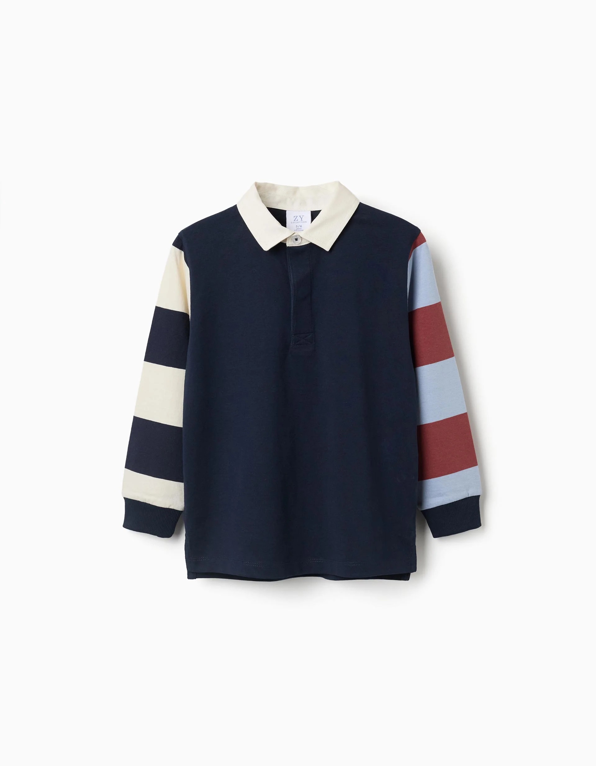 31081190006-0 Polo en coton à manches longues rayé pour garçon, bleu/beige/marron – Image 1