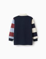 Polo en coton à manches longues rayé pour garçon, bleu/beige/marron – Image 2