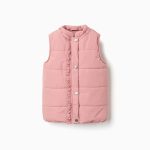Doudoune sans manches à volants et doublure polaire pour filles, rose