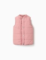Doudoune sans manches à volants et doublure polaire pour filles, rose