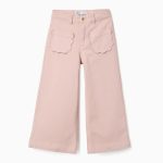 Pantalon en sergé à jambes larges avec poches avant pour filles, rose clair