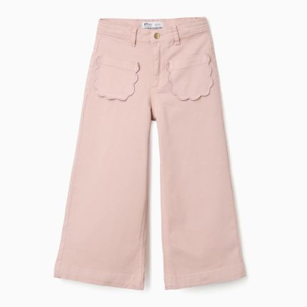 Pantalon en sergé à jambes larges avec poches avant pour filles, rose clair